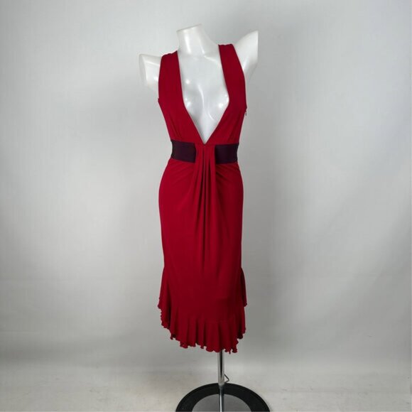 RED VALENTINO Red plunging Neckline Cocktail Dress Size S - Picture 1 of 8